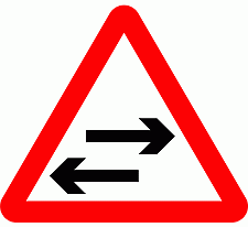 DOT No 522   Two-way traffic on route crossing ahead Official Department of Transport Category: Warning Signs / Official schedule number: 1