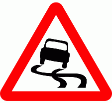 DOT No 557 Slippery road Official Department of Transport Category: Warning Signs / Official schedule number: 1
