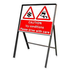 Caution ICY ROAD Stanchion Sign 