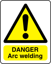 Danger arc welding sign Exclamation mark with text Danger arc welding