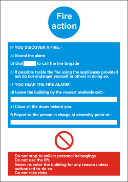 Fire Action sign Procedures for discovering a fire