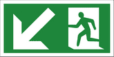 Fire exit arrow down left sign Right hand 'running man' with large arrow pointing down and left