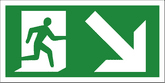 Fire exit arrow down right sign Left hand 'running man' with large arrow pointing down and right