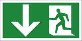 Fire exit arrow down sign Right hand 'running man' with large arrow pointing down