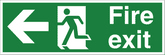 Fire exit arrow left HSE sign Large arrow pointing left, central 'running man', FIRE EXIT in text on right