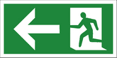 Fire exit arrow left sign Right hand 'running man' with large arrow pointing left