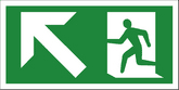 Fire exit arrow up left sign Right hand 'running man' with large arrow pointing up and left