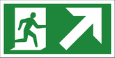 Fire exit arrow up right sign Left hand 'running man' with large arrow pointing up and right