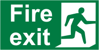 Fire exit right sign Right hand running man with text Fire Exit