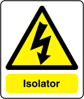 Isolator sign Electrical arc symbol with text Isolator