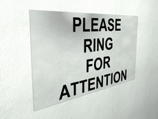 Please ring for attention sign Please ring for attention