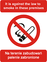 Polish English no smoking No Smoking - It is against the law to smoke in the premises