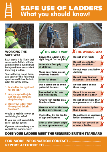 Using Ladders Safely - Awareness Posters - Your One Stop Health and ...
