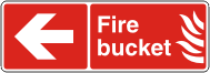fire bucket arrow sign Illustration of fire with text Fire bucket and arrow left