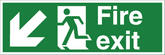 fire exit arrow down left HSE sign Large arrow pointing down and left, central 'running man', FIRE EXIT in text on right