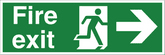 fire exit arrow right HSE sign Large arrow pointing right, central 'running man', FIRE EXIT in text on left