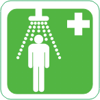 First Aid Shower Man having a shower pictogram with first aid cross