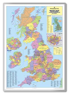 British Isles Counties, Districts & Unitary Authorities Map  safety sign